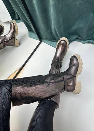 Екслюзивні чоботи з італійської шкіри під рептилію жіночі3 фото