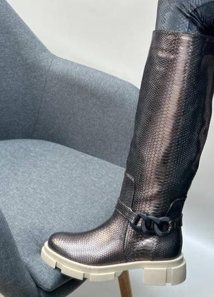 Екслюзивні чоботи з італійської шкіри під рептилію жіночі1 фото