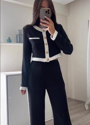 Стильний жіночий костюм двійка, брюки, піджак, чорно білий жіночий костюм