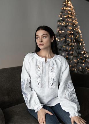 Святкова сорочка вишиванка біла по білому жіноча льон