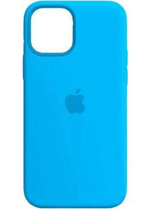 Силиконовый чехол c закрытым низом apple iphone silicone case  для iphone 12/12 pro голубой