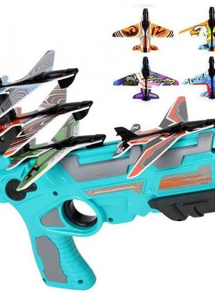 Детский игрушечный пистолет с самолетиками air battle катапульта с летающими самолетами (ab-1). цвет: синий7 фото