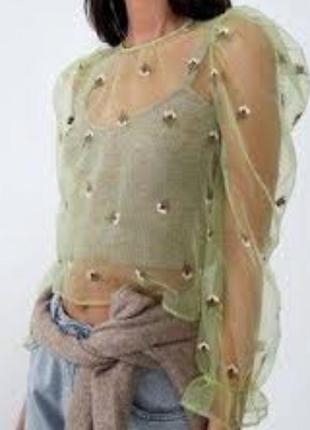 Блуза из органзы с вышивкой3 фото