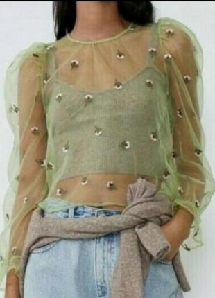 Блуза из органзы с вышивкой2 фото