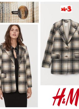 ♥️1+1=3♥️ h&m плотный женский пиджак в клетку прямого кроя