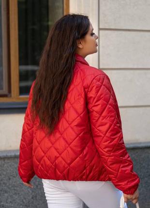 Куртка женская большого размера, стеганая женская курточка батал красная4 фото