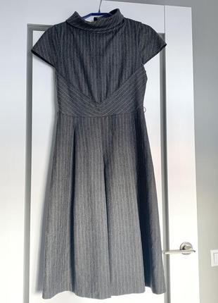 Серое женское платье-миди в полоску bessini bb exclusive, франция, р.s (36), шерсть