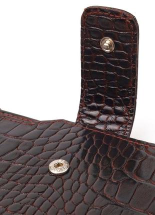 Вместительный кошелек из натуральной кожи с тиснением под крокодила canpellini 21637 коричневый3 фото