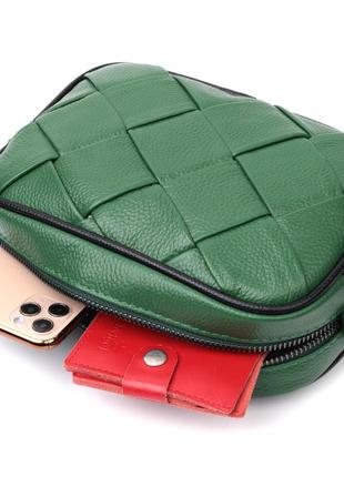 Интересная кожаная сумка с переплетами для стильных женщин vintage 22410 зеленая6 фото