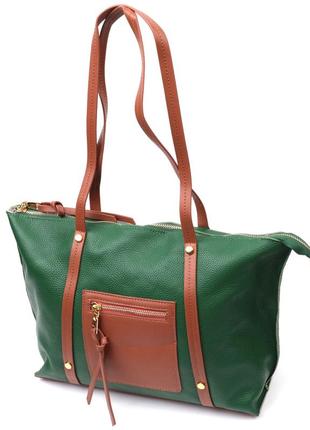 Яскрава двоколірна жіноча сумка з натуральної шкіри vintage 22302 зелений