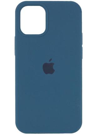 Силиконовый чехол c закрытым низом  apple iphone silicone case  для iphone 12/12 pro синий темный