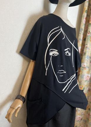 Хлопок,черная,асиметрия футболка,туника,блуза,italy,158c.6 фото