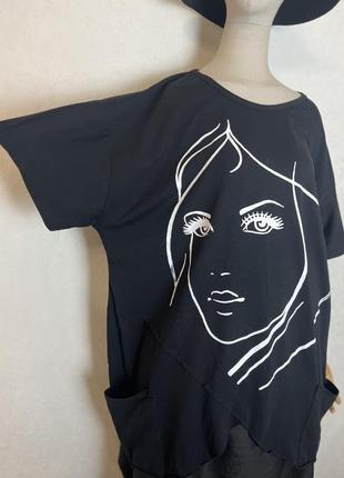 Хлопок,черная,асиметрия футболка,туника,блуза,italy,158c.7 фото