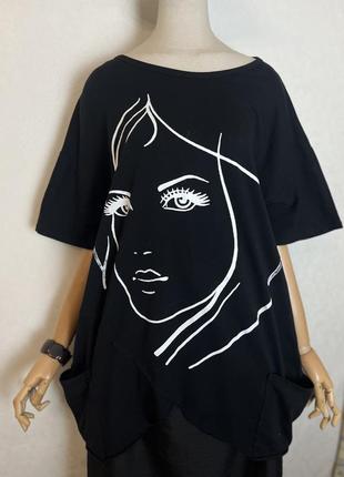 Хлопок,черная,асиметрия футболка,туника,блуза,italy,158c.8 фото