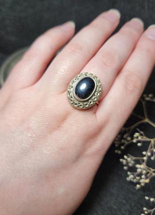 Серебряное черное кольцо с гематитом2 фото