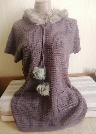 Теплая в" связана туника-пончо р.50/52