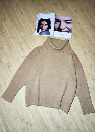 Mayerline ❤️‍🔥объемный пушистый свитер однородного теплого бежевого цвета с крупной горловиной
 с альпакой