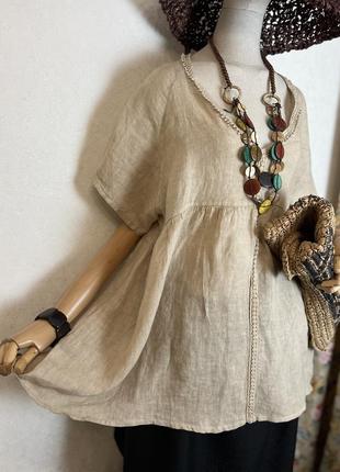 Лен100%,блуза реглан,рубаха с баской,етно бохо стиль,linen collection3 фото