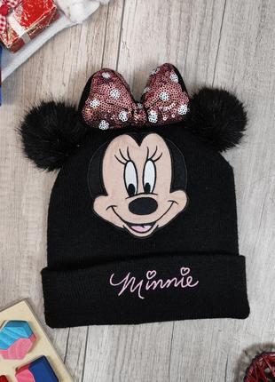 Зимняя шапка для девочки h&m вязаная minnie mouse с бантом с ушками черная размер 8-12 лет2 фото