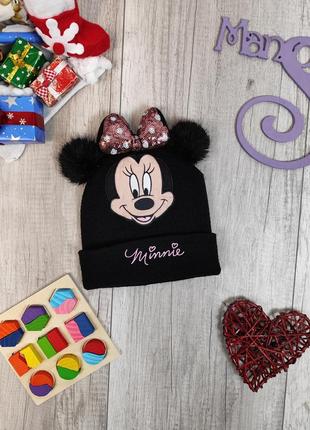 Зимняя шапка для девочки h&m вязаная minnie mouse с бантом с ушками черная размер 8-12 лет1 фото