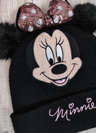 Зимняя шапка для девочки h&m вязаная minnie mouse с бантом с ушками черная размер 8-12 лет3 фото