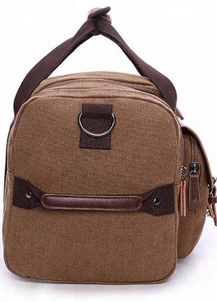 Дорожная сумка текстильная с карманом vintage 20193 коричневая2 фото
