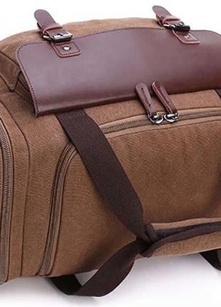 Дорожная сумка текстильная с карманом vintage 20193 коричневая6 фото