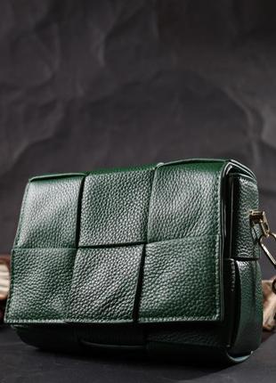 Компактная вечерняя сумка для женщин с переплетами из натуральной кожи vintage 22312 зеленая7 фото