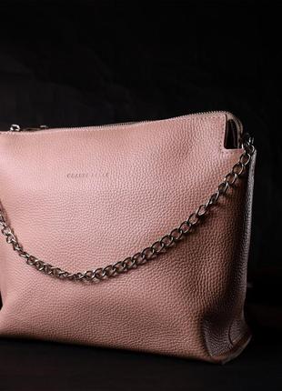 Оригинальная женская сумка из натуральной кожи grande pelle 11695 пудровая7 фото