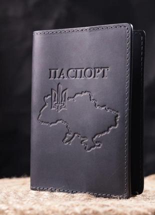 Стильна обкладинка на паспорт у вінтажній шкірі карта grande pelle 16770 чорна5 фото
