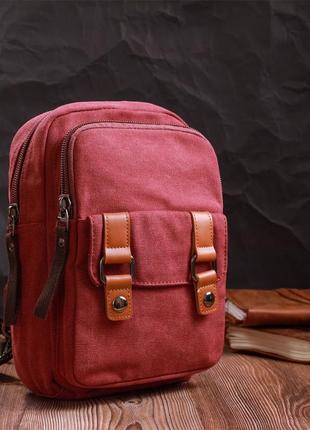 Надежная сумка-рюкзак с двумя отделениями из плотного текстиля vintage 22164 бордовый7 фото