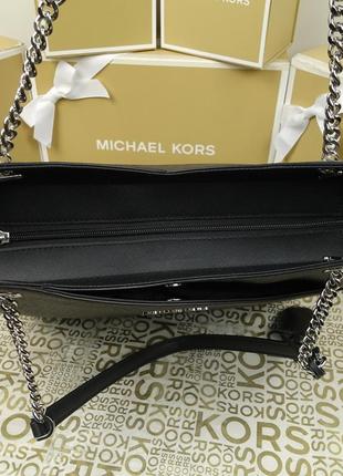 Сумка michael kors jet set shoulder tote черная лого корс оригинал4 фото