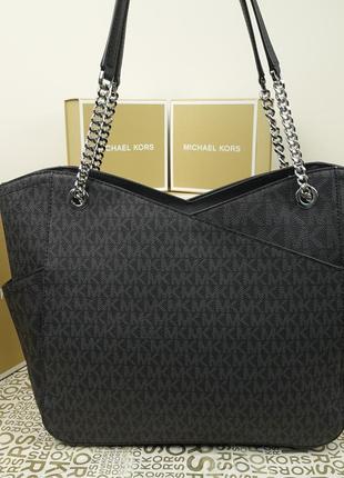 Сумка michael kors jet set shoulder tote чорна лого корс оригінал9 фото