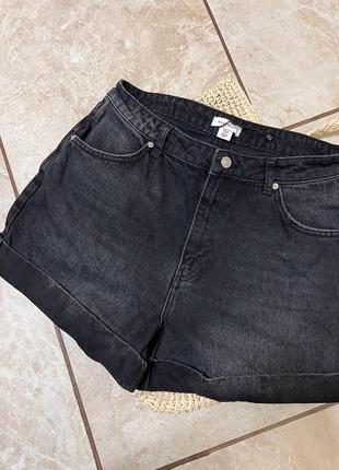 Котонові джинсові чорні шорти з підворотом2 фото