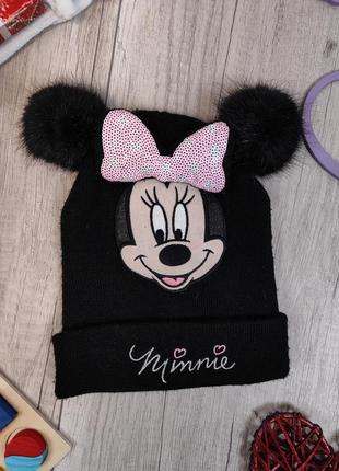 Зимняя шапка для девочки h&m вязаная minnie mouse с бантом с ушками черная размер 4-8 лет2 фото
