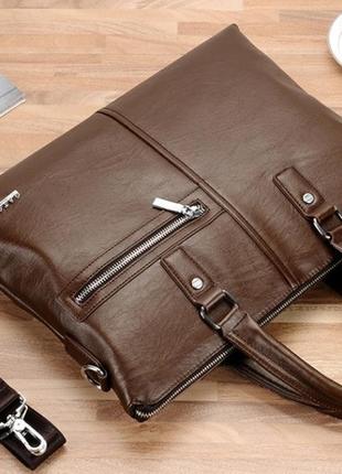 Качественная мужская сумка для документов а4 мужской портфель дипломат деловой эко кожа светло-коричневый4 фото