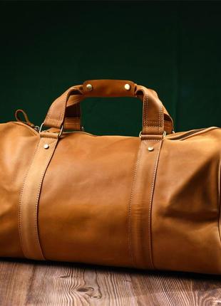 Містка дорожня сумка з натуральної вінтажної шкіри vintage 22140 світло-коричнева8 фото