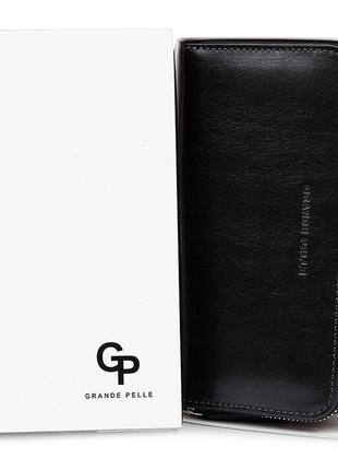 Шкіряний жіночий гаманець на блискавці grande pelle 11562 чорний5 фото