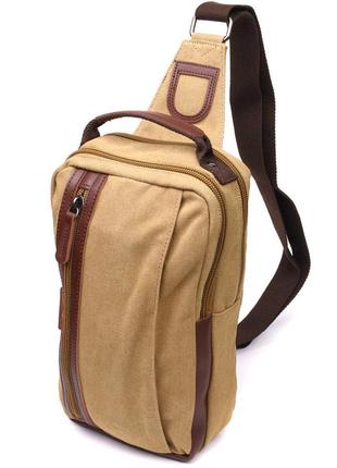 Интересная мужская сумка через плечо из плотного текстиля vintage 22194 песочный