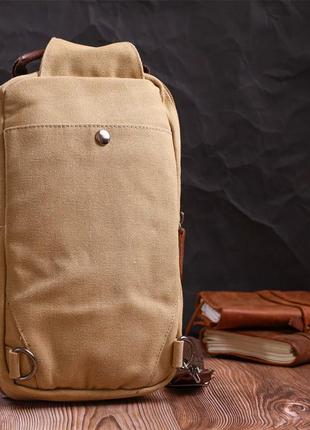 Интересная мужская сумка через плечо из плотного текстиля vintage 22194 песочный8 фото