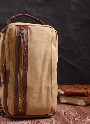 Интересная мужская сумка через плечо из плотного текстиля vintage 22194 песочный7 фото