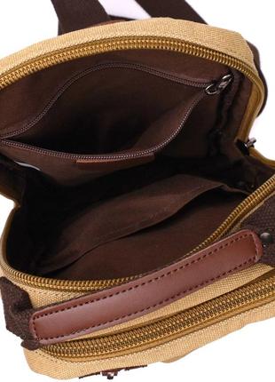 Интересная мужская сумка через плечо из плотного текстиля vintage 22194 песочный4 фото