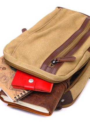 Интересная мужская сумка через плечо из плотного текстиля vintage 22194 песочный6 фото