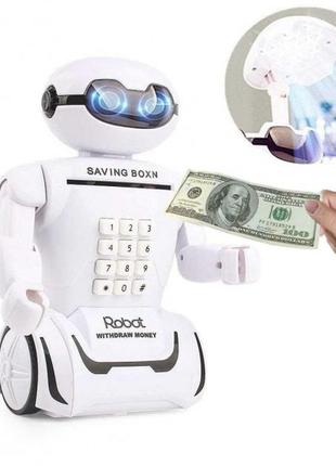 Електронна дитяча скарбничка - сейф з кодовим замком та купюроприймачем робот robot bodyguard та лампа 2в1