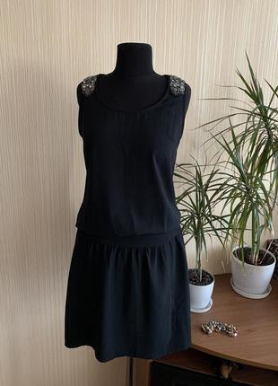 Шифоновое платье сарафан с камнями черное мини платье pimkie размер s/m