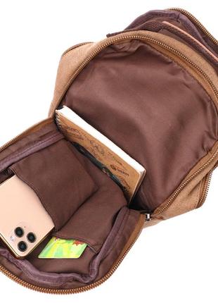 Вертикальная мужская сумка через плечо из плотного текстиля vintage 22191 коричневый6 фото