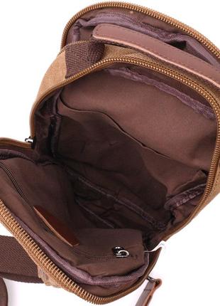 Вертикальная мужская сумка через плечо из плотного текстиля vintage 22191 коричневый7 фото