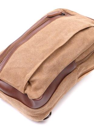 Вертикальная мужская сумка через плечо из плотного текстиля vintage 22191 коричневый4 фото