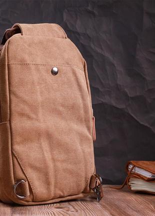 Вертикальная мужская сумка через плечо из плотного текстиля vintage 22191 коричневый9 фото