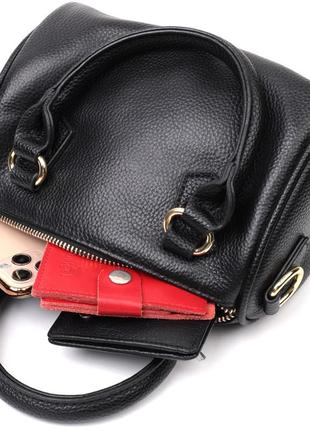 Элегантная женская сумка бочонок с двумя ручками из натуральной кожи vintage 22353 черная5 фото